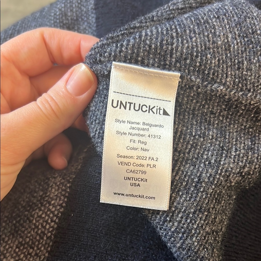 Untuckit Belguardo Jacquard Merino Wool 1/4 Zip Pullover Sweater - Picture 7 of 8